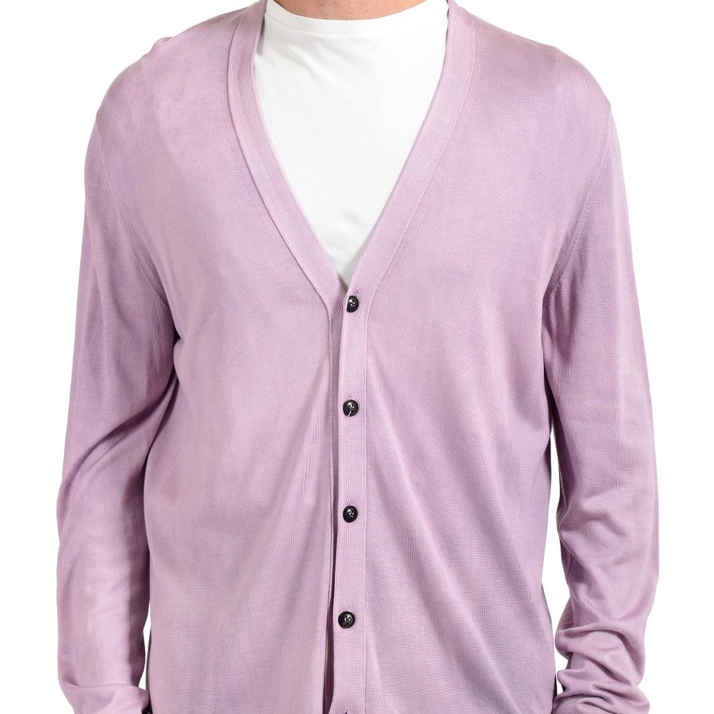 Versace Men's 100% Silk Purple Cardigan Sweater